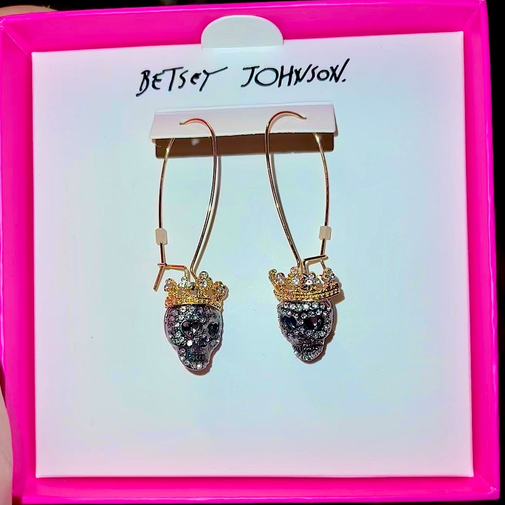 Betsey Johnson Crowned Skeleton Queen Earrings